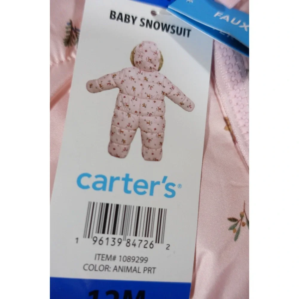 Carters Baby Pram Suit Snowsuit 12 Month Foldover Cuffs for Hand Feet Faux Fur